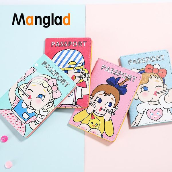 

card holders cute printed passport covers cartoon women fashion lollipop girl pattern leather purse hasp wallet, Brown;gray