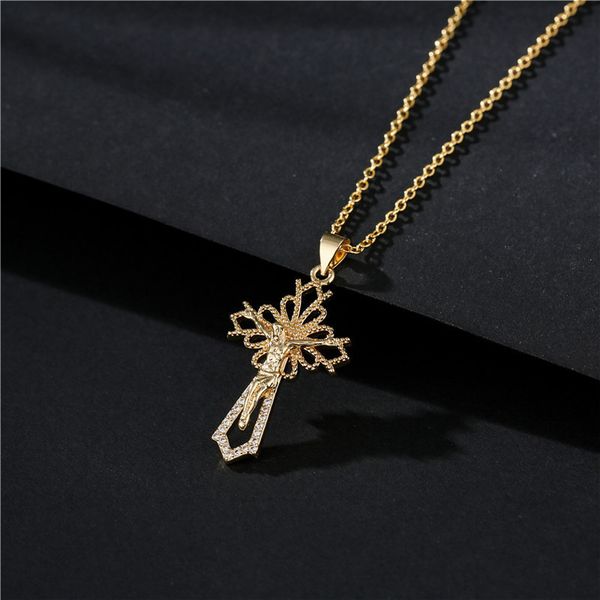 

classic religious jewelry real gold plated jesus cross pendant necklace men's and women's short neck, Silver