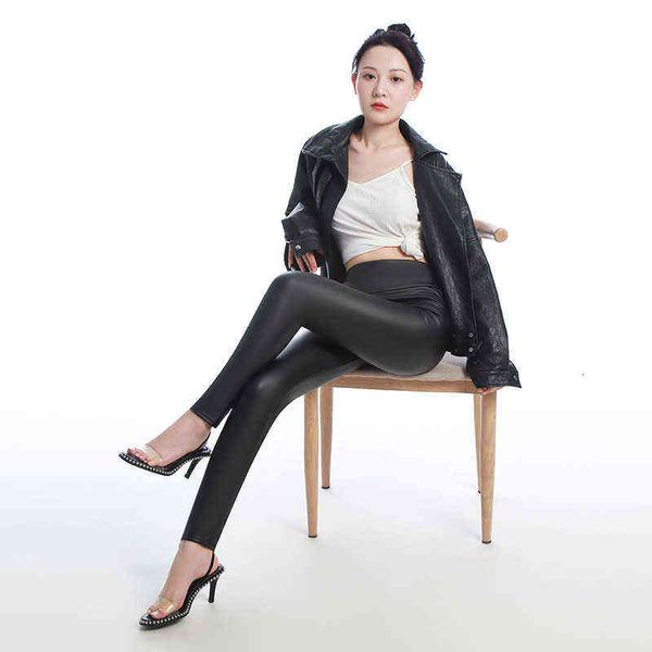 

women's leggings bright leather pants in autumn winter women's high waist, large size, plush and thickened leggings, Black