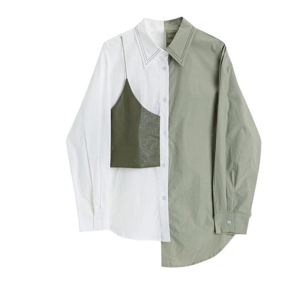

women's blouses & shirts lauri laki fake 2 pics patchwork blouse women plus size vintage long sleeve mujer casual loose blousa autumn 2, White