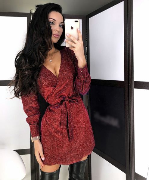 

new flash v-neck long sleeve dress, Black;gray