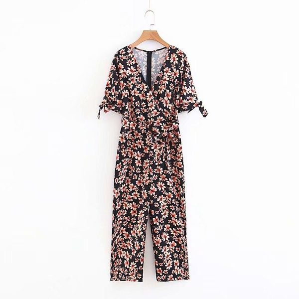 

women's jumpsuits & rompers 2021 fashion printed half sleeve v-neck casual loose slimming jumpsuit, Black;white