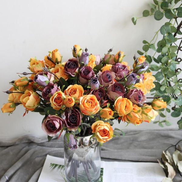 

heads european artificial flowers silk rose long branch diy wedding decoration fake vases for home decor decorative & wreaths