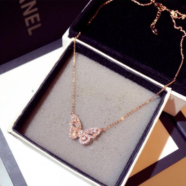 

pendant necklaces ins fashion zircon butterfly necklace bling cz rose gold animal charm statement exquisite jewelry for women, Silver
