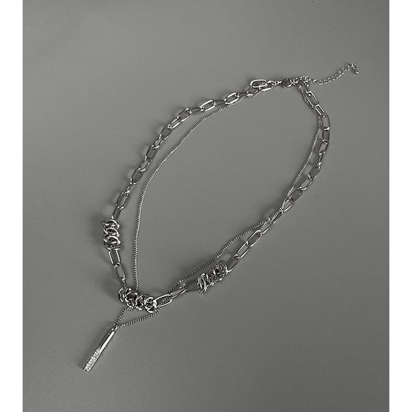 

chain women pendants south korea dongdamen fashion personality zircon geometric double necklaces neck net red temperament necklace, Silver