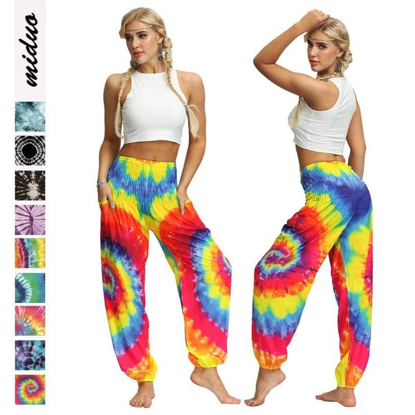 

fitness rainbow print workout gym black pants capris sweatpants bohemian plus size women summer loose sports yoga female outfit