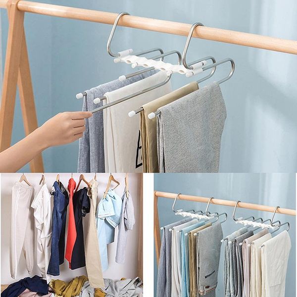 

hangers & racks pants hanger multifunctional portable stainless steel for clothes trousers coat storage organization