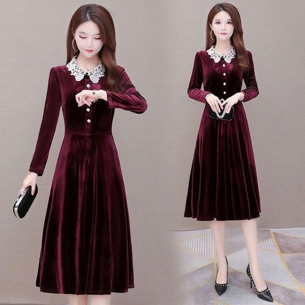 

gold velvet dress autumn and winter high-end self-cultivation royal sister temperament goddess fan jianling noble foreign casual dresses, Black;gray