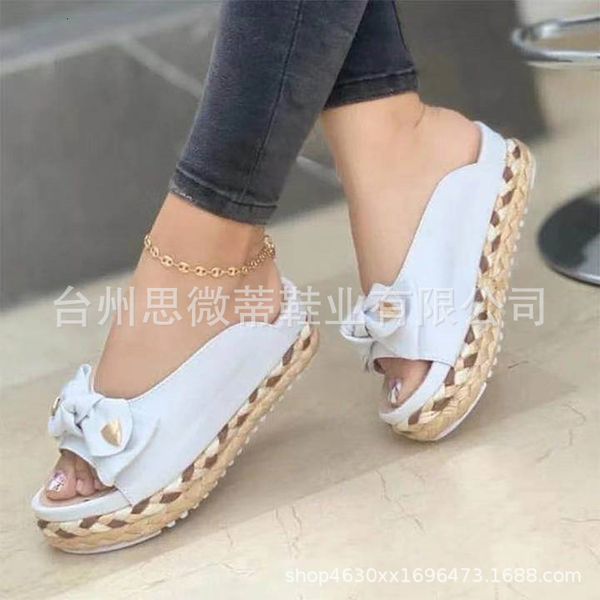 

luxury slippers summer large size sandals thick soled casual roman women's bow slippers, Black