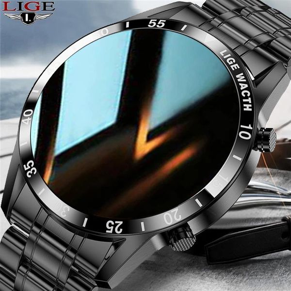 

wristwatches lige stainless steel band men smart watches sports fitness tracker clock heart rate blood pressure waterproof smartwatch, Slivery;brown