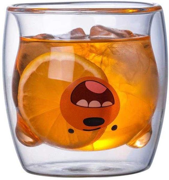 

european tea set,inner color bear,double glass cup,borosilicate double transparent glass,office cup,afternoon tea,party,gift,b