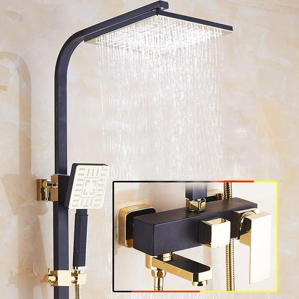 

black gold 3 function shower set square wall bathroom faucet bathtub tap mixer sets