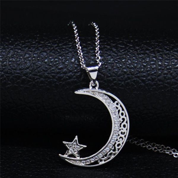 

pendant necklaces zircon copper islam religious belief star moon necklace women silver color pendants jewelry collier femme n2030s04