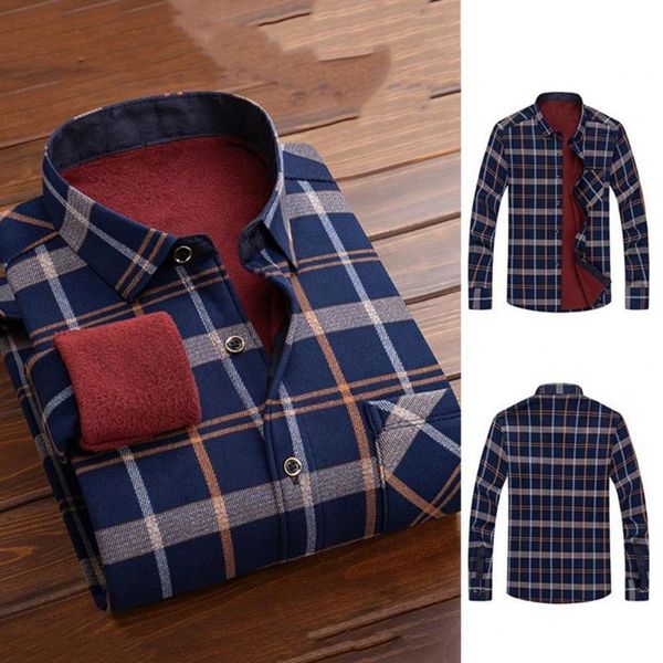 

men's casual shirts autumn winter men fleece shirt plaid male long sleeve thicken warm lapel formal l-5xl, White;black