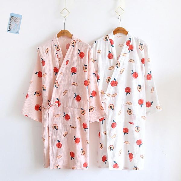 

women's sleepwear kimono pajama fashion japanese style cartoon print summer cotton thin loose cardigan spring sweat steaming clothes, Black;red