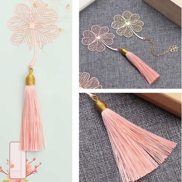 

bookmark metal chinese style vintage creative leaf vein hollow maple fringed apricot gifts 1pcs