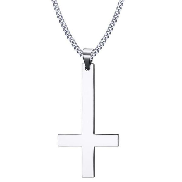 

pendant necklaces 2021 lucifer satan satanism gothic jewelry upside down cross inverted of st peter necklace, Silver