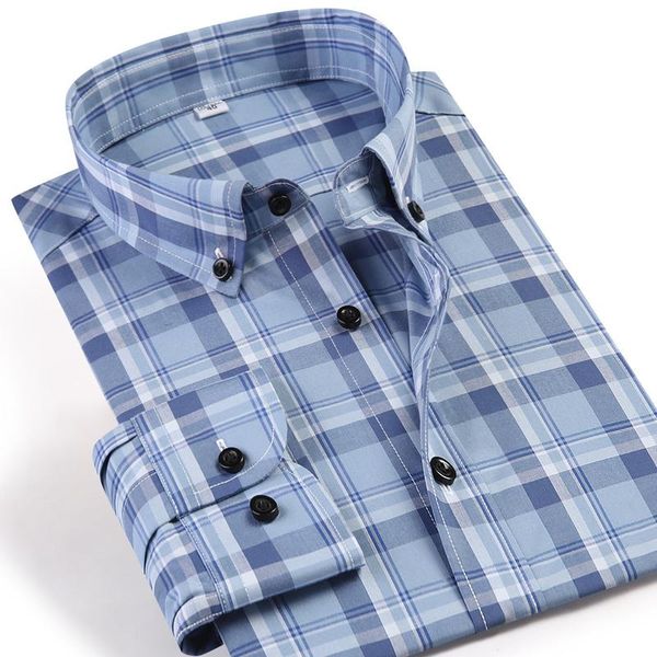 

men's casual shirts long sleeve checkered for men quality cotton plaid male slim fit anti-wrinkle leisure mens clothing, White;black