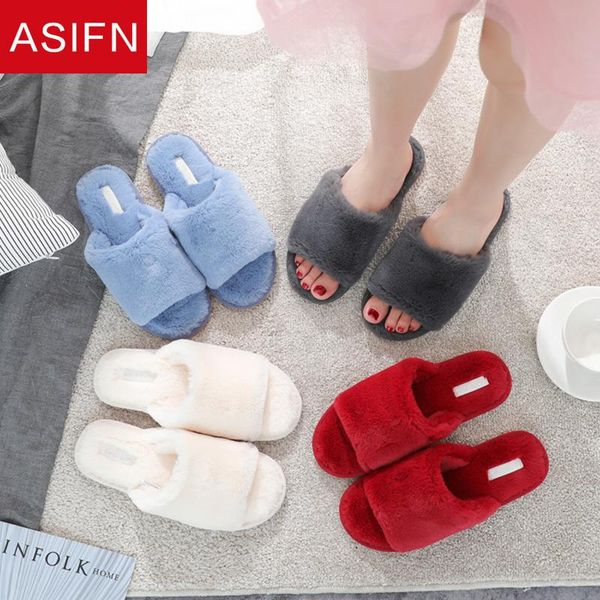 

slippers asifn fur slides women's flax home solid bathroom cute casual non slip indoor mules zapatos de mujer winter shoes, Black