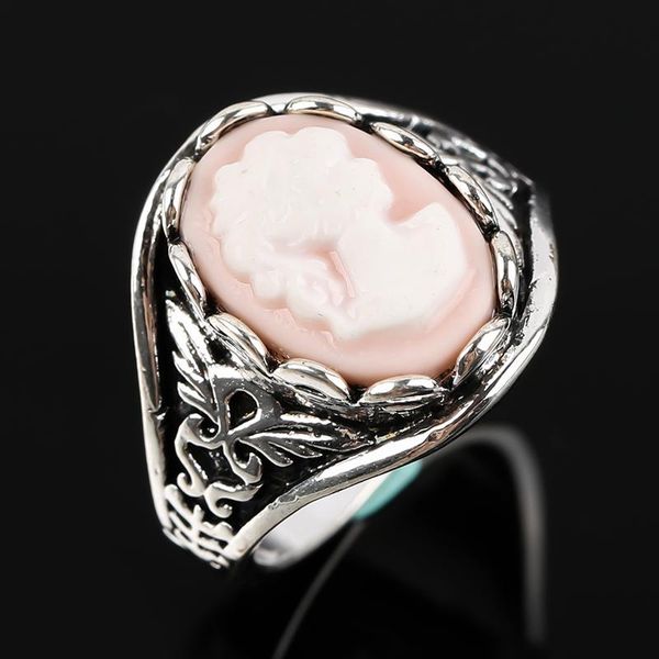 

cluster rings fashion ring carved cameo queen head portrait mother's day gift finger for women silver color party jewelry accessories, Golden;silver