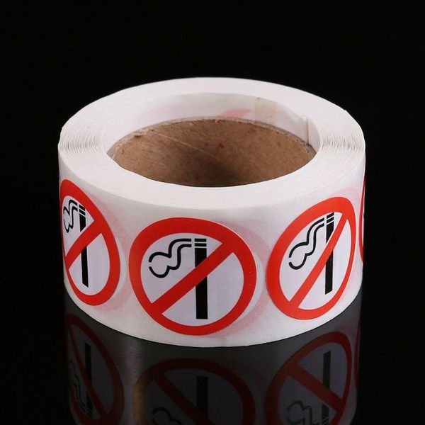 

500pcs 1" inch no smoking warning sticker adhesive labels roll with logo round decorations tag mark for public car m89a gift wrap