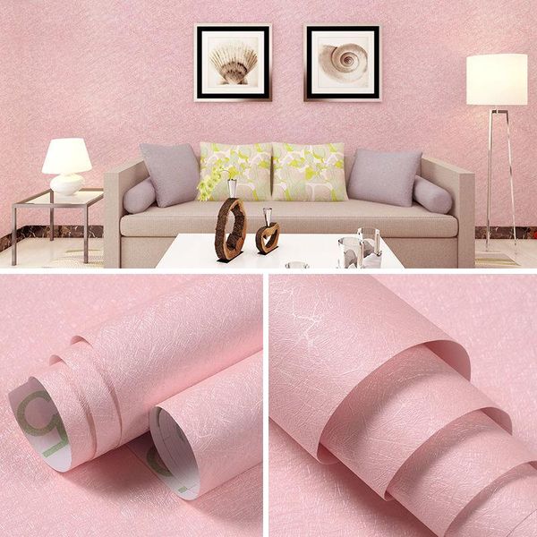 Wallpapers seda rosa pvc impermeável renovação engrossar diy auto-adesivo cor sólida adesivos de parede sala de estar el decalques