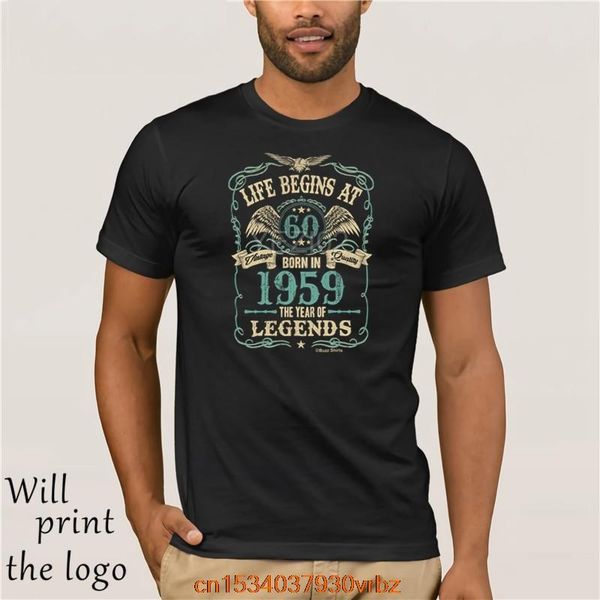 

men's t-shirts life begins at 60 mens t-shirt in 1959 year of legends 60th birthday gift, White;black