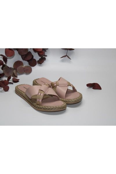 

slippers straw flat bottom cross band casual, Black