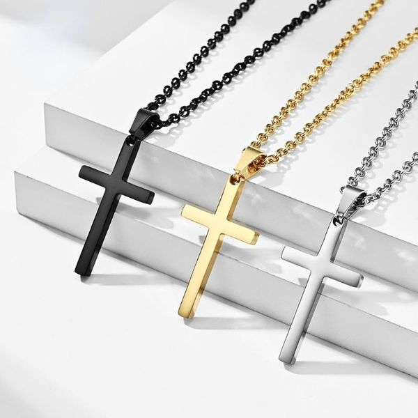 

chains fashionable european and american simple scenery face stainless steel cross necklace couple pendant, Silver
