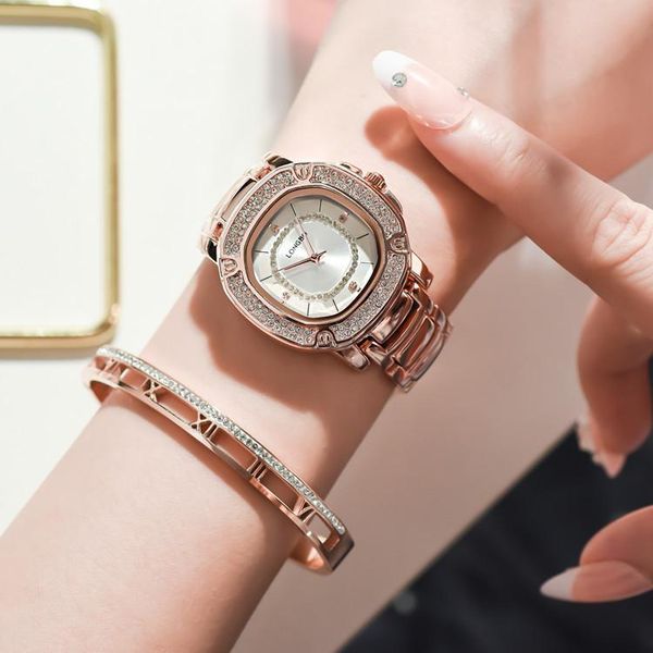 

wristwatches longbo / 80655 diamond inlaid watch, Slivery;brown