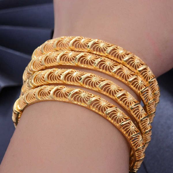 

4pcs 24k africa gold color dubai bangles for women ethiopian bangles bracelet wedding jewelry african gifts islam middle jewelry q0720, Black