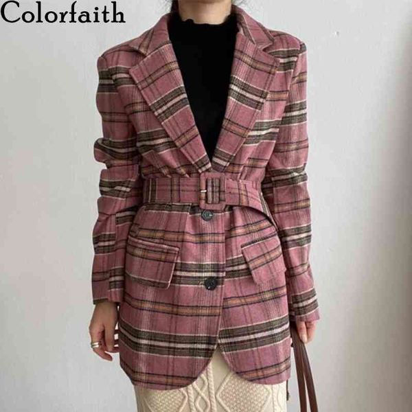 

colorfaith new autumn winter women's blazers jackets lace up checkered vintage woolen korean oversized lady jk00959 210413, White;black