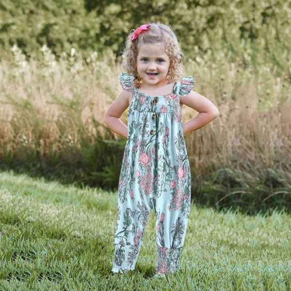 

summer toddler girls baby kids jumpsuit one piece floral strap romper outfits girl clothes vestidos de verano#45 clothing sets, White