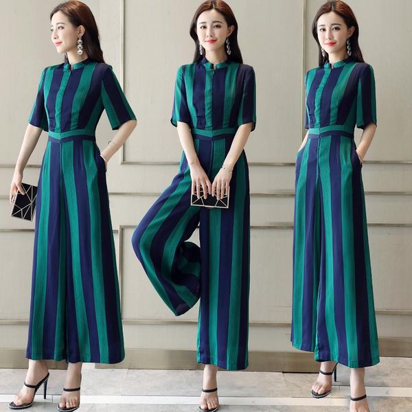 

women's jumpsuits & rompers professional jumpsuit women elegance striped wide leg combinaison pantalon femme high quality, Black;white
