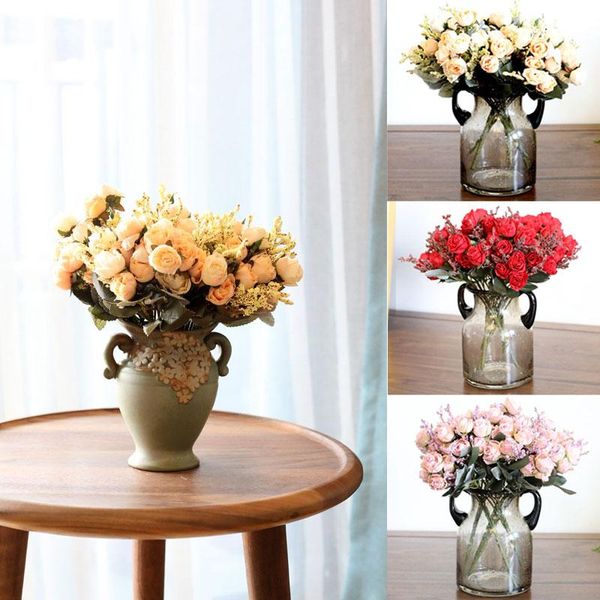 

decorative flowers & wreaths 15 heads velvet artificial rose silk bouquet flannel bride wedding home table decor fake simulation
