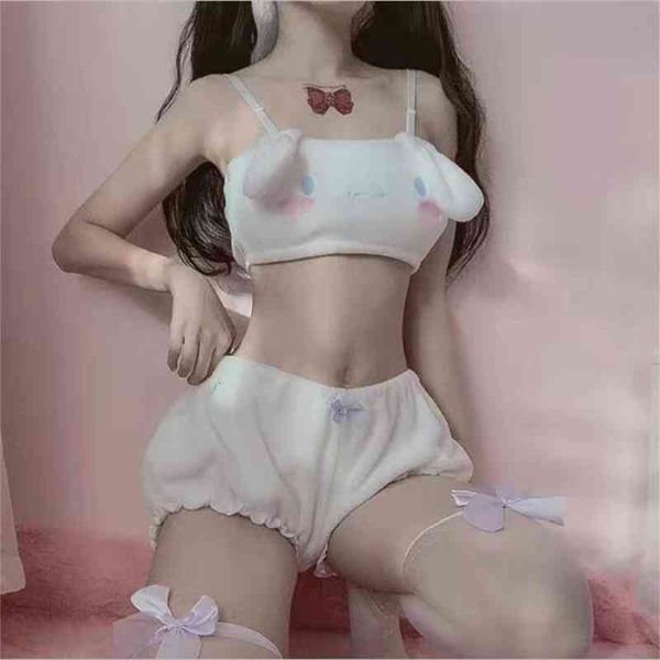 

sweet lolita rabbit bra set women lingerie thin cotton brassiere dog embroidery bras white pink underwear pajama sets, Black;white