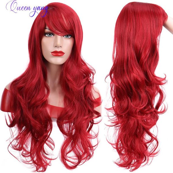 

synthetic wigs queenyang 24inches 173g/pic red wig long wavy hair cosplay ombre color lolite full cos, Black