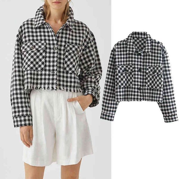 

women's down & parkas women autumn houndstooth buttons short jacket office ladies long sleeve casual stylish outwear coat 0apj, Black
