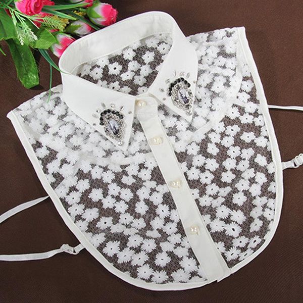 

women's blouses & shirts lace fake collar shirt sweater accessories women pearl bead false saving detachable, White