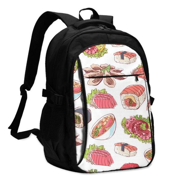 

backpack bags school famous japanese cuisine dishes with ocs oysters tuna nigiri sushi roll usb charge computer lapback pack