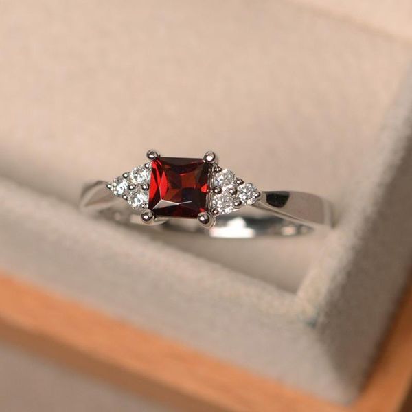 

cluster rings luxury european and american female ring s925 silver zircon square ruby color simple ladies jewelry, Golden;silver