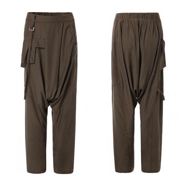 

women's pants & capris women wide leg trousers fashion harem autumn solid drop crotch casual elastic waist loose pantalons female, Black;white