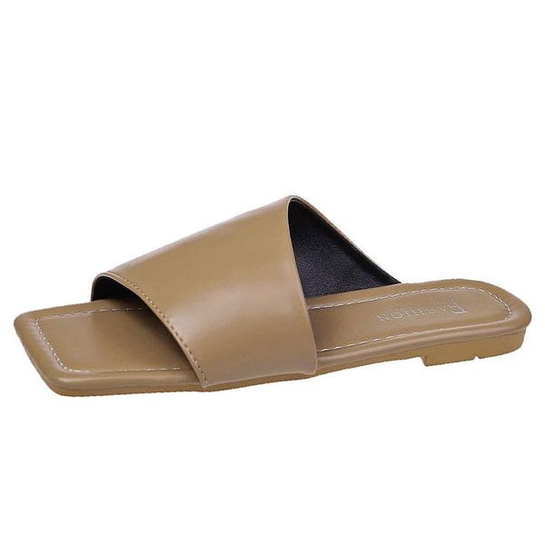 

summer fashion all-match square toe flat slippers open women's shoes, Black