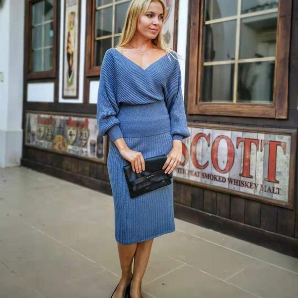 

two piece dress gigogou 2 pieces set knitted pullover sweater lurex shinning knit jumper and skirt suits fashion v neck tracksuits, White
