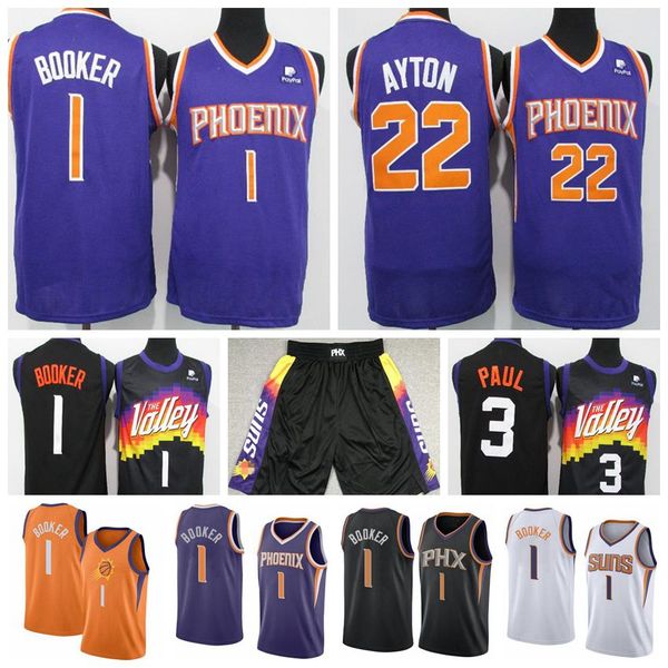 

devin 1 booker jersey deandre 22 ayton chris 3 paul jerseys retro steve 13 nash charles 34 barkley basketball shorts mens purple orange, Black;red