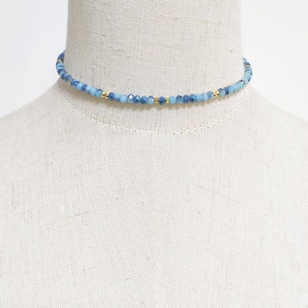 

chokers handmade 4mm blue crystal bead necklace women trendy charm gargantillas collares dia dos namorados gift atacado 2021, Golden;silver