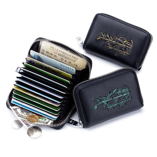 

card holders luxury designer purses handbags genuine leather slim women men wallet id holder bank clutch coin anti rfid zipper, Brown;gray