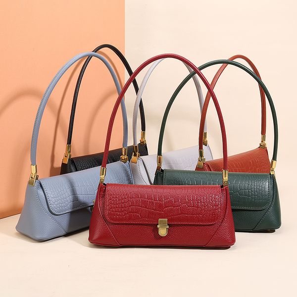 

leather bag handbags baguette 2021 cowhide fashion single shoulder handbag layer niche lock underarm new nbsuf