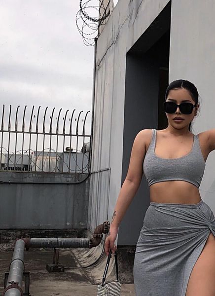 

arrival strap asymmetric sleeveless womens tracksuits cotton soft high waist casual birthday party and club two pieces set, Gray