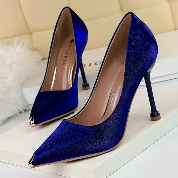 

dress shoes spring/autumn the fashion women's thin heels satin pointed toe slip-on 10cm party, Black